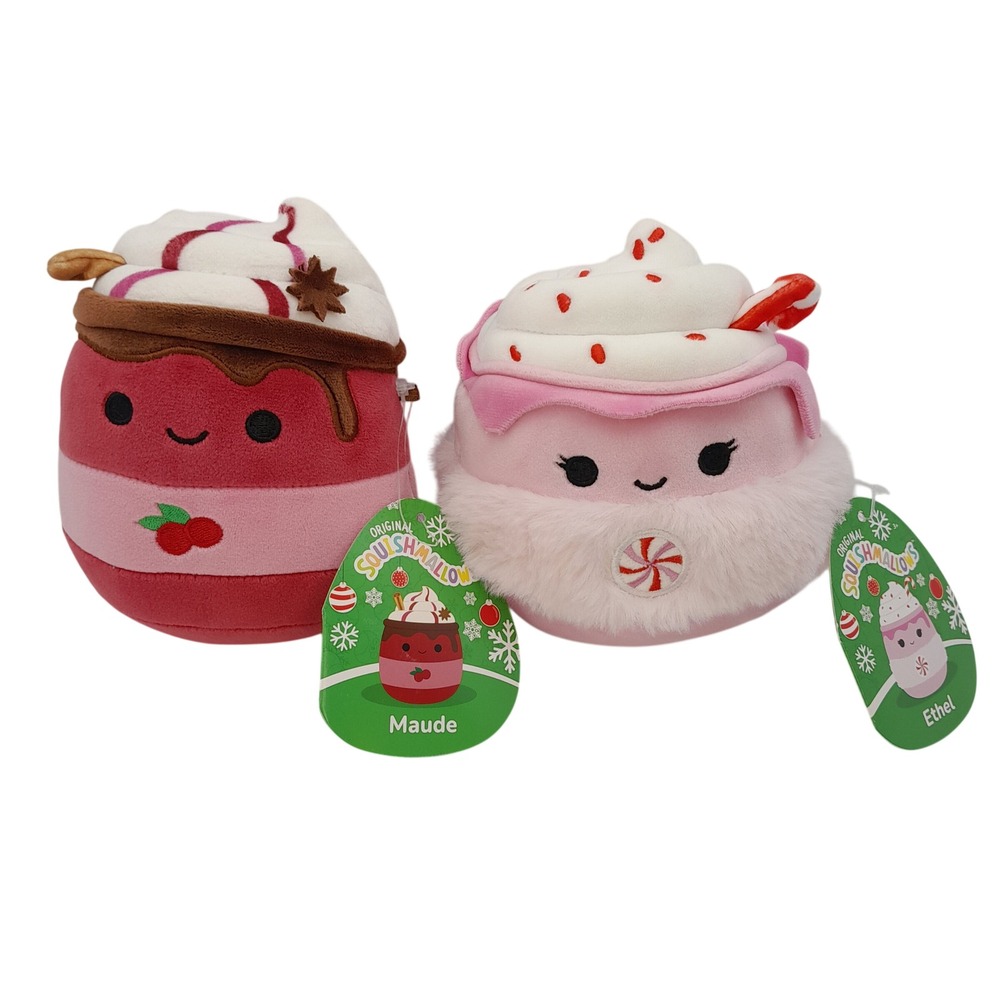 Squishmallows Holiday 5" Maude Cranberry Mocha Ethel Peppermint Latte Set